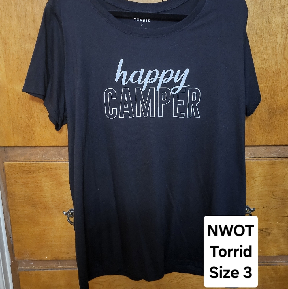 Torrid Black Graphic Tee with 'Happy Camper' Print